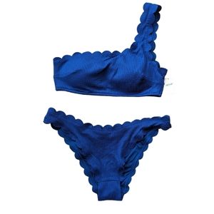 Aerie One Shoulder Scalloped Bikini Set Size Small
